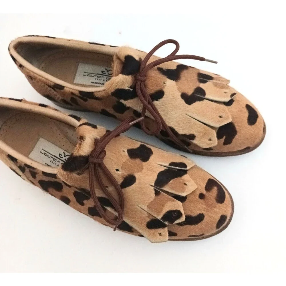 Walter Genuin Leopard Print Calf Hair Kiltie Brogue Golf Shoes Handmade Italy 7B